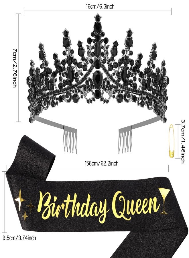 CURASA Black Goth Birthday Crown Adult Woman & Glitter Black Gothic Birthday Queen Sash Princess Tiara for Party Decorations Celebrations - Image 5